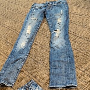 7 For All Mankind Distressed Straight Leg Jeans - Blue